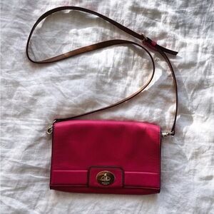 Hot Pink Kate Spade Crossbody Bag - Leather Purse with Detachable Strap